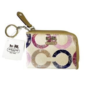 NWT Coach Y2K Op Art Coin Zipper Keychain Pouch Beige Pink Purple